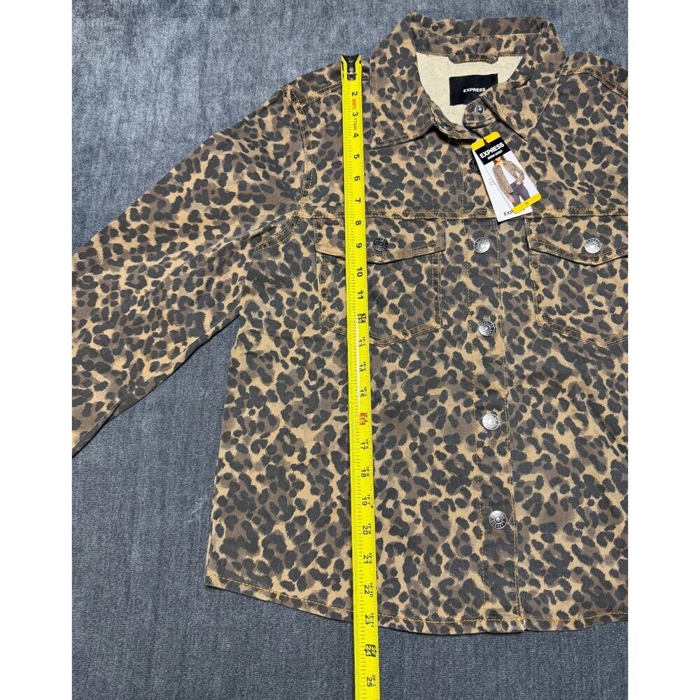 Express Lightweight Leopard Print Classic Denim Jacket Women's Medium Multicolor - Picture 4 of 8